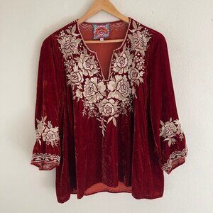 JOHNNY WAS "Ollena" Burgundy Velvet Top is New w/o Tags! Size Medium